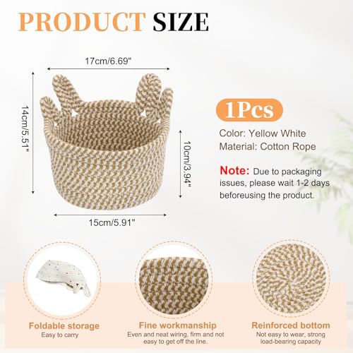 uxcell Small Cotton Rope Woven Storage Basket 6.7x5.5" Cute Yellow White - color: Yellow White, size: 6.7x5.5"