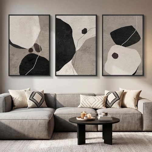 Large Framed Black and White Abstract Wall Art, 3 Piece Set, Each 24x36 In - color: Neutral - A, size: 24" W x 36" H x 3pcs