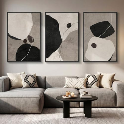 Large Framed Black and White Abstract Wall Art, 3 Piece Set, Each 24x36 In - color: Neutral - A, size: 24" W x 36" H x 3pcs
