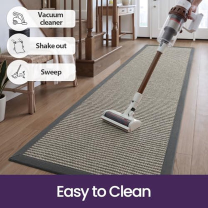 DEXI Jute Runner Rug 2'4''x8', Rug Runners for Hallways, Natural/Grey - color: Natural/Grey, size: 2'4" x 8' (Runner)