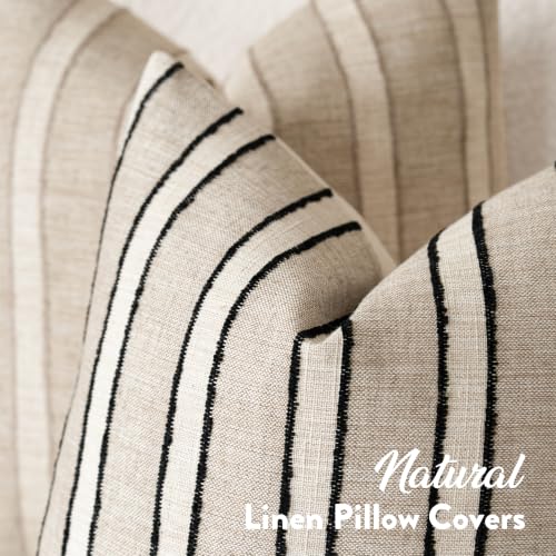 FIOUOVO Striped Linen Throw Pillow Covers 24x24 Set of 2, Beige - color: Beige, size: 24" x 24" (Pack of 2)