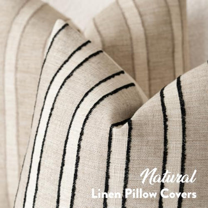 FIOUOVO Striped Linen Throw Pillow Covers 24x24 Set of 2, Beige - color: Beige, size: 24" x 24" (Pack of 2)