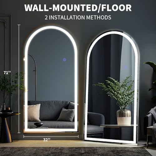 VooBang 71"x32" Large LED Arched Mirror Full Length with Dimmable Lights - color: White, size: 71"L x 32"W
