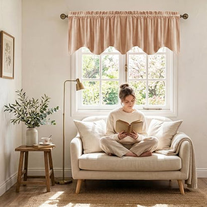 StangH Blush Beige Velvet Window Valance 52x18 Inch, 1 Panel - color: Blush Beige, size: 52"W x 18"L (Pack of 1)