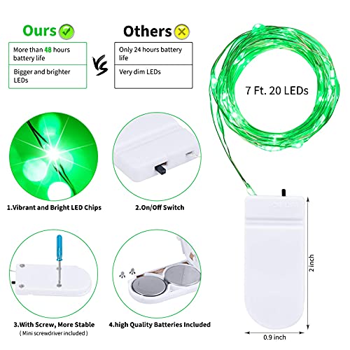 Brightown 12 Pack St. Patrick's Day LED Fairy Lights Battery Operated String Lights Waterproof Silver Wire 7 ft 20 LED Firefly Starry Moon Lights for DIY Wedding Party Bedroom Patio - color: Green, size: 12 PC