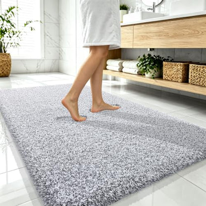 OLANLY Microfiber Bathroom Rugs 59x35, Quick Dry Bath Mat, Grey and White - color: Grey and White, size: 59" X 35"