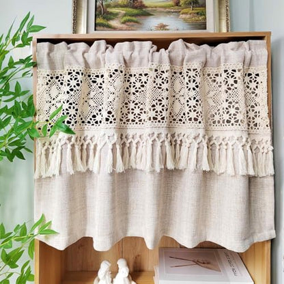 Boho Valances Crochet Tassel Kitchen Cafe Curtains 1PC W39 x L19 - size: 39"W x 19"L (Pack of 1)