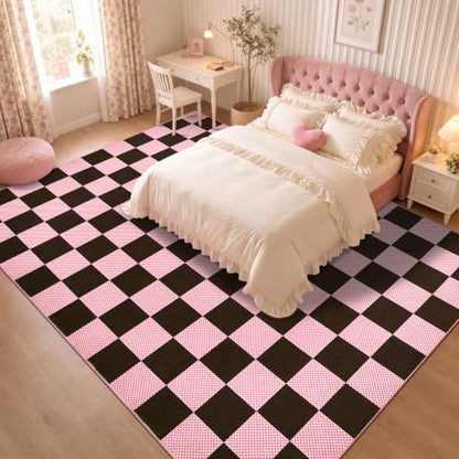 GarveeHome Checkered Brown Pink 8x10 Washable Rug for Living Room Bedroom - color: Brown Pink, size: 8' x 10' (Rectangular)