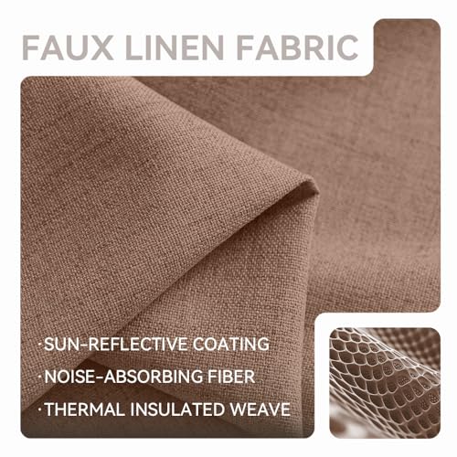PFAS Free Mocha Linen Curtains 63 inch Length 2 Panels Set 100% Blackout Long Drapes for Bedroom Living Room Blackout Darkening Curtain Thermal Insulated (52x63 inch,Mocha) - color: Mocha, size: 52"W x 63"L (Pack of 2)