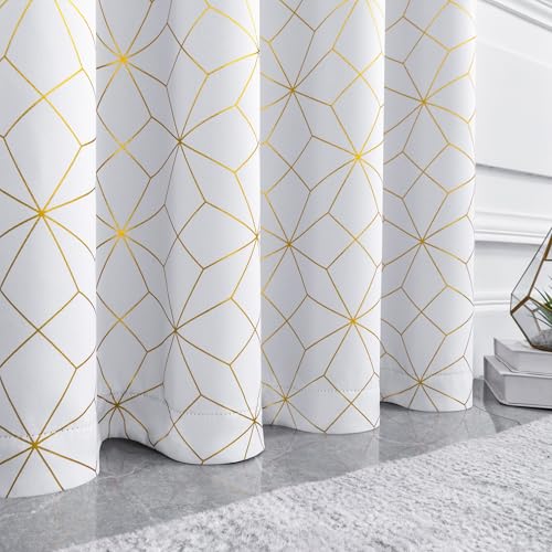 Beauoop White Gold 100% Blackout Curtains for Bedroom 50x63 2 Panels - color: White/Gold, size: 50"W x 63"L (Pack of 2)