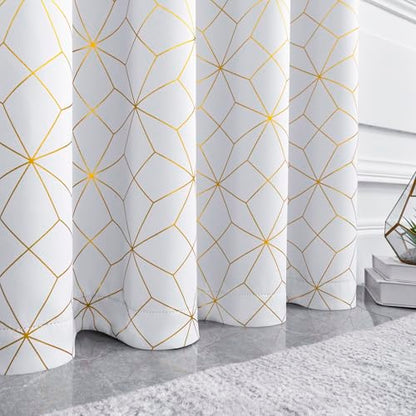 Beauoop White Gold 100% Blackout Curtains for Bedroom 50x63 2 Panels - color: White/Gold, size: 50"W x 63"L (Pack of 2)
