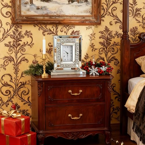 SHYFOY Mirrored Desk Clock,13x12 Luxury Silent Table Clock - color: Silver, size: 13x12INCH