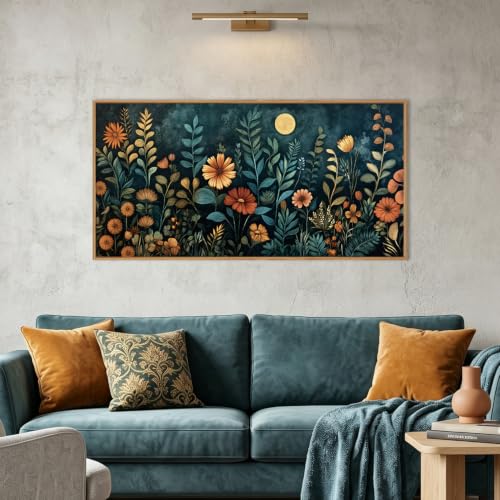 Celestdeco Moody Blue Floral Botanical Framed Canvas Wall Art Set-40"x20"x1 | Vintage Flower Wall Decor,Retro Boho Wildflower Wall Painting,Rustic Blossom Plant Artwork for Living Room,Bedroom,Office - color: Vintage Floral Wall Art, size: 40"L x 20"W