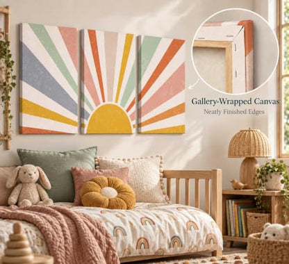 HLEOXPY 3 Pieces Nursery Boho Canvas Wall Art 12x16in - color: boho-Canvas, size: 12x16in