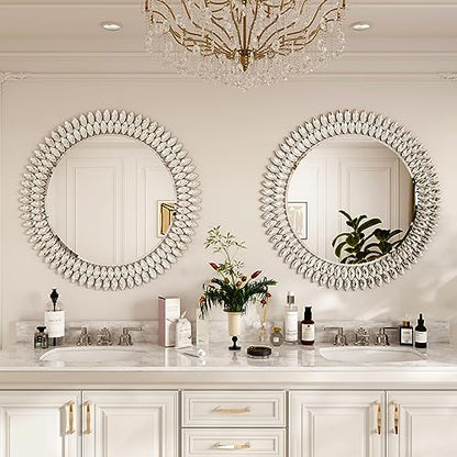 Kelly Miller 32" Jeweled Luxury Round Decorative Wall Mirror - size: 32"L x 32"W