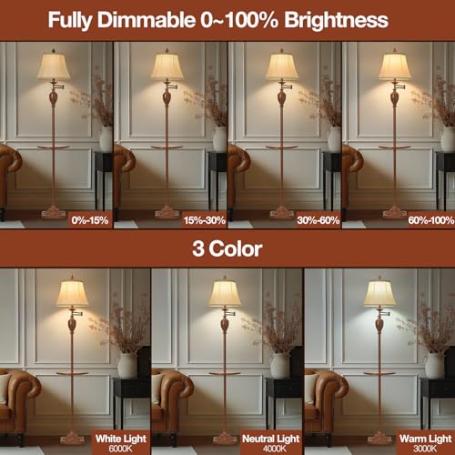 Traditional Floor Lamp with Tray, Remote Dimmable,350° Swing Arm and Walnut - color: Walnut-2