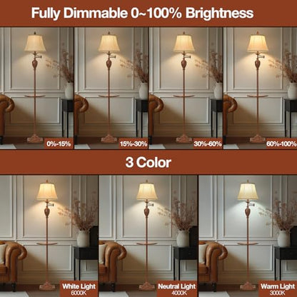 Traditional Floor Lamp with Tray, Remote Dimmable,350° Swing Arm and Walnut - color: Walnut-2
