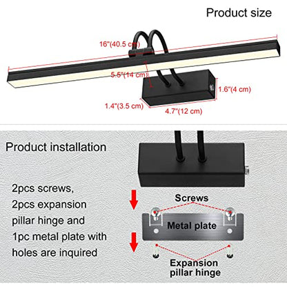 Wireless Wall Picture Light Rechargeable, 16", Black - color: Painted Black, size: 16 inches