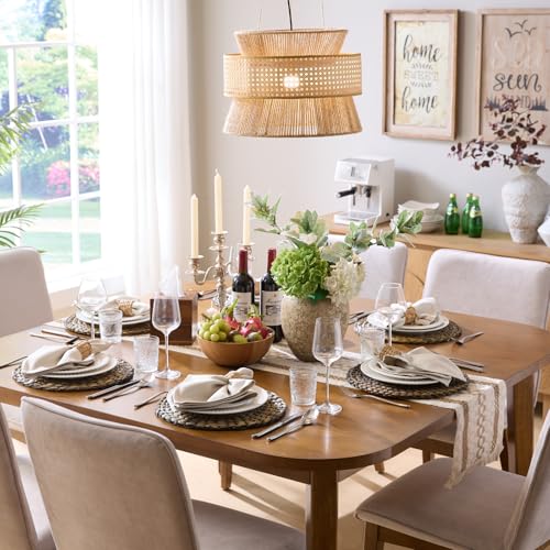6 Pack, Round Woven Placemats, Natural Water Hyacinth Wicker Place mats, Braided Straw Table Mats for Dining Table, Fall, Halloween, Thanksgiving, Christmas, Black (13.8 inch) - color: Black (Set of 6)