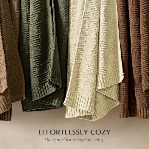 EVERGRACEHOME Modern Checkered Chenille Throw Blanket, 60x80, Beige - color: Beige, size: 60" X 80"