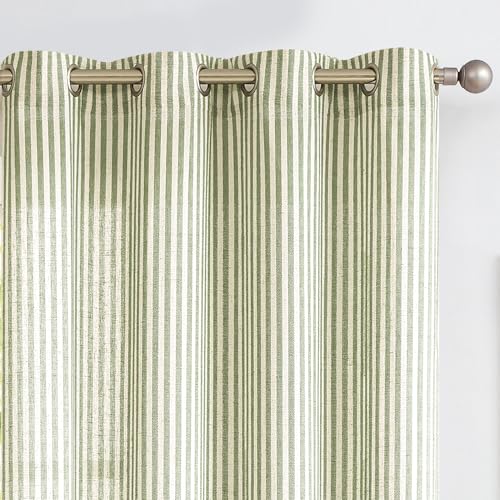 Vangao Linen Striped Curtains for Living Room Bedroom Farmhouse - color: Boxter Striped| Green on Beige, size: 50"W x 84"L (Pack of 2)