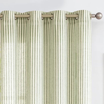 Vangao Linen Striped Curtains for Living Room Bedroom Farmhouse - color: Boxter Striped| Green on Beige, size: 50"W x 63"L (Pack of 2)