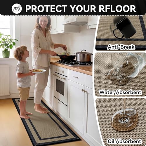 Kitchen Rugs Set, 2 PCS Non Slip Kitchen Mats, 17"x30"+17"x47" Brown - color: Linear Brown, size: 17"x47"+17"x30"