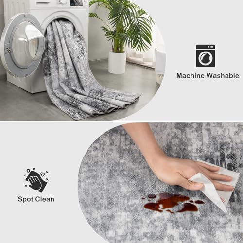 Kelarea Washable Area Rug 8x10, Non-Slip Low Pile Abstract Grey - color: Light Grey, size: 8' x 10' (Rectangular)