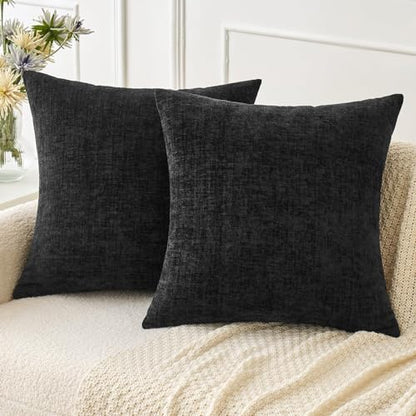 MIULEE Soft Chenille Throw Pillow Covers Black 16x16 Inch Pack of 2 - color: Black, size: 16" x 16" (Pack of 2)