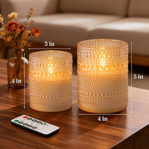Gold Dotted Glass Real Wax Flameless Battery-Operated LED Pillar Candles - color: Gold