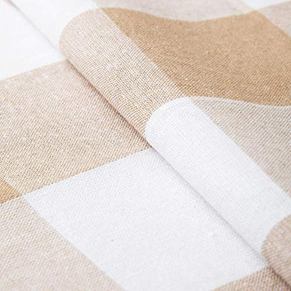 Encasa XO Table Runner, Woven Cotton Dining Linens 13"x36" Beige - color: Buffalo Beige Checks, size: 13x36 in