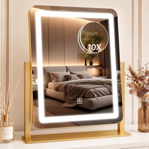 CraftCraze Makeup Mirror with Lights Vanity Mirror Dimmable|15"x13" Gold - color: Gold, size: 15"L x 13"W