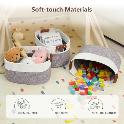 ECDYQXVU 15x10x9 Woven Cotton Rope Storage Basket, Leather Handles 1 Pack - color: White/Brown-1 Pack, size: 1 Pack
