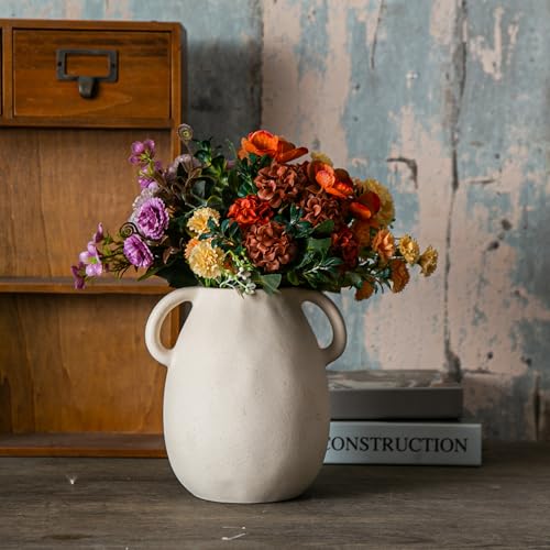 Tanvecle Beige Ceramic Vase with Handles, 7" Modern Farmhouse Decor - color: Beige
