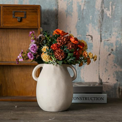 Tanvecle Beige Ceramic Vase with Handles, 7" Modern Farmhouse Decor - color: Beige