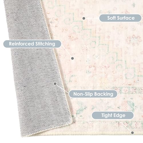 MUJOO Washable Runner Rug 2x8 Area Rugs Low Pile Non Slip Pink and Green - color: Pink and Green, size: 2' x 8' (Rectangular)