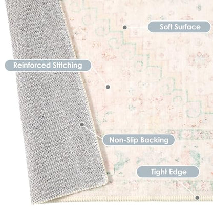 MUJOO Washable Runner Rug 2x8 Area Rugs Low Pile Non Slip Pink and Green - color: Pink and Green, size: 2' x 8' (Rectangular)