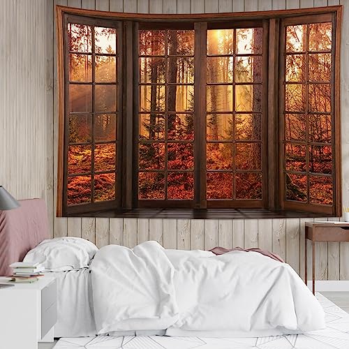 HVEST Orange Fall Tapestry for Bedroom,Forest Wall Decor,40L x 60W Inches - color: Brown Orange, size: 40"L x 60"W