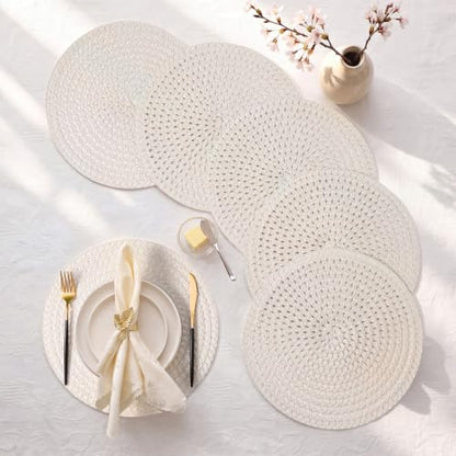 24 Pcs 13 in Round Woven Placemats Boho Charger,Beige,Natural - color: Beige, style: Natural