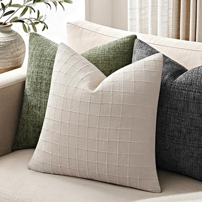 ZeeMart 2Pk Heavy Weight Artisanal Grid Pillow Covers 24x24in Neutral Beige - color: Beige, size: 24" x 24" (Pack of 2)
