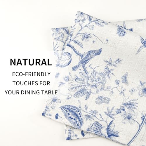 QIYI Boho Table Placemats Set of 4, 12"x18" Linen Place Mats, Blue Garden - color: Blue Garden, size: Set of 4