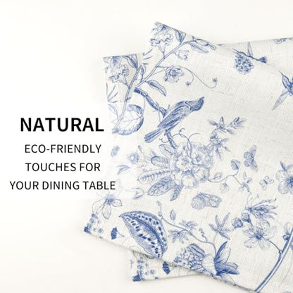 QIYI Boho Table Placemats Set of 4, 12"x18" Linen Place Mats, Blue Garden - color: Blue Garden, size: Set of 4
