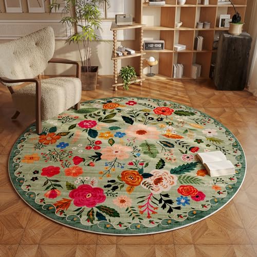 Rugcomf Round Area Rug 4ft Washable, Green - color: Green, size: 4' (Round)