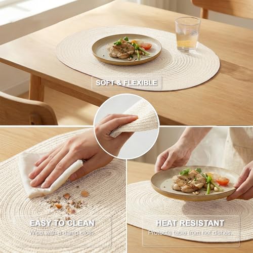 Placemats Set of 4, Woven Oval Braided Dining Table Mats(Cream White) - color: Solid Beige White, size: 4 pcs