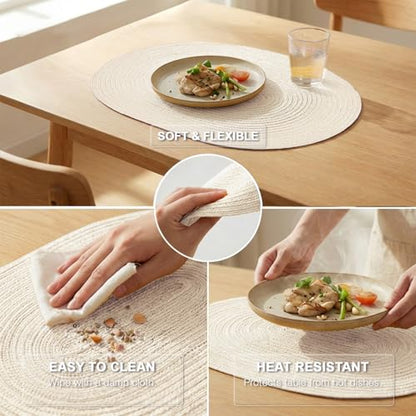 Placemats Set of 4, Woven Oval Braided Dining Table Mats(Cream White) - color: Solid Beige White, size: 4 pcs