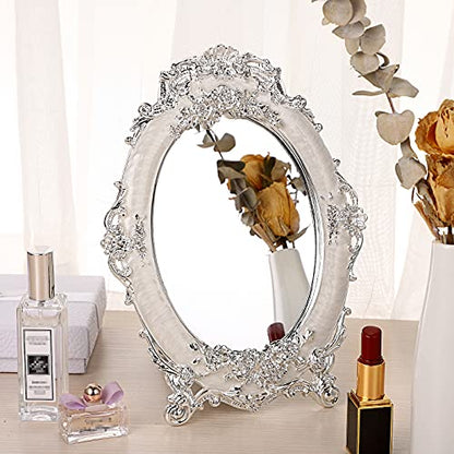 JUXYES Tabletop Dressing Mirror with Stand Desktop Mirror with Rose Decor