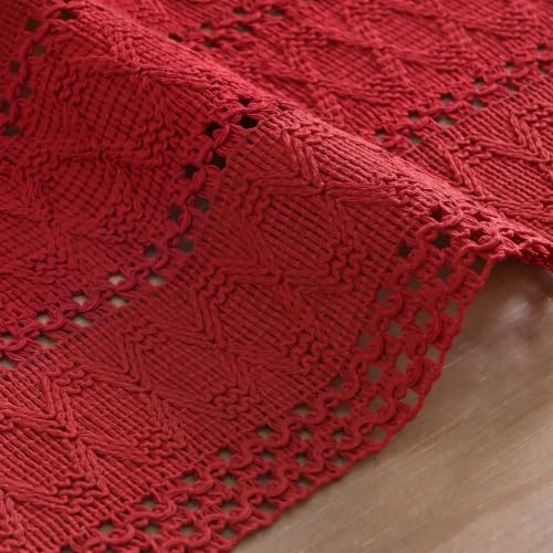 Artoid Mode Rose Red Woven Farmhouse Hollow Table Runner 12x36 Inch - color: Rose Red, size: 12" x 36", Table Runner