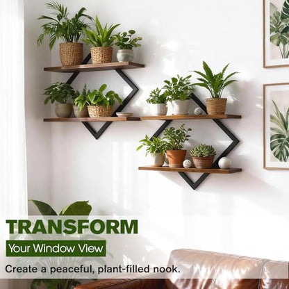2 Pack Floating Wall Shelves Plant Holders, Brown - color: Rustic Brown-2pack