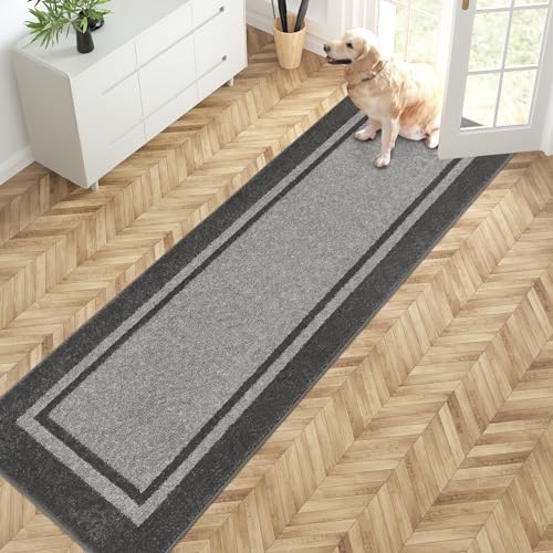 PURRUGS Hallway Runner Rug, 24" x 84", Light Grey & Dark Grey - color: Light Grey & Dark Grey, size: 24" X 84"