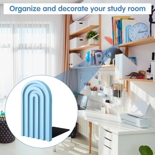 Harloon 4 Pcs Boho Arch Bookends Rainbow Wooden Book Ends, Sky Blue Color - color: Denim Blue Color